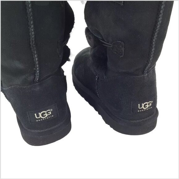 Ugg Bailey Button Tall Triplet Suede Fur Shearling Lined Boots Black Size 7 - Picture 13 of 14